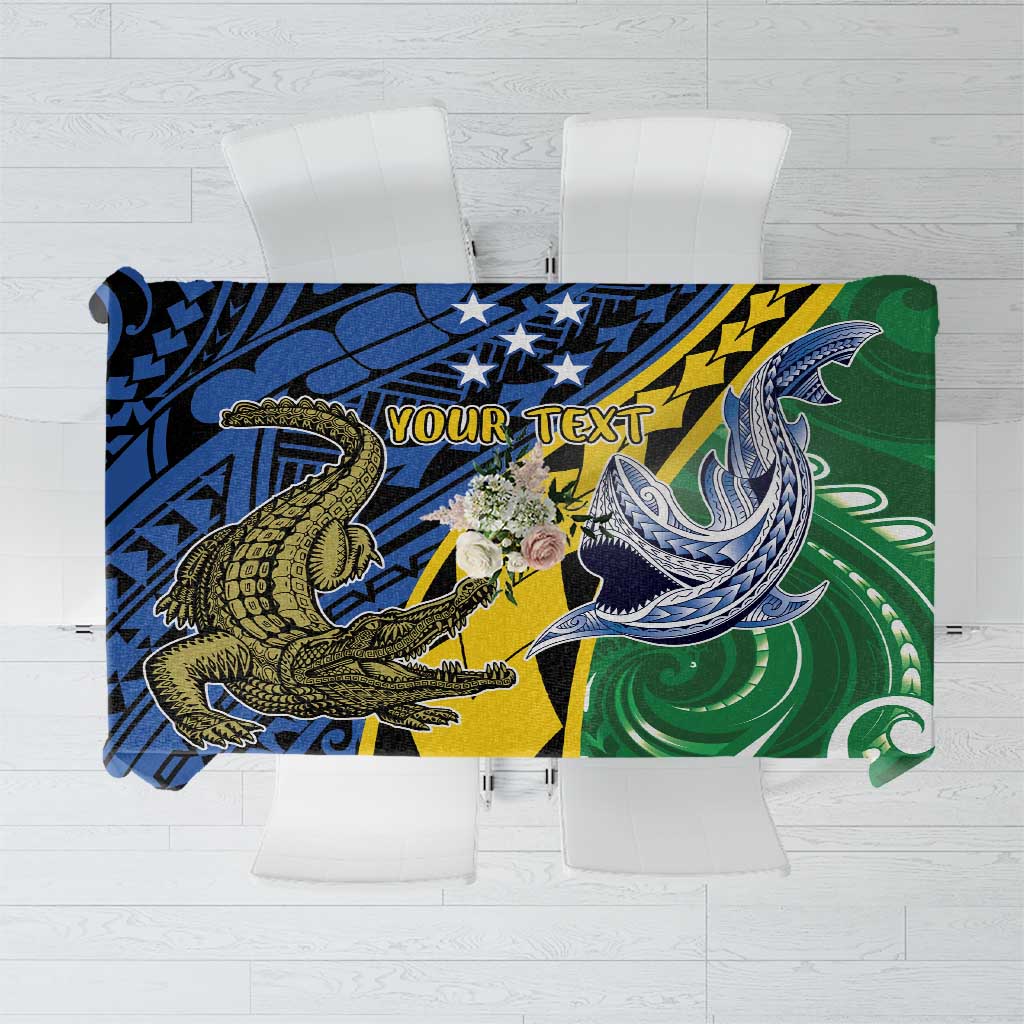 Personalised Crocodile and Shark Solomon Islands Tablecloth Polynesian Tribal Tattoo LT9 Green - Polynesian Pride