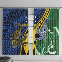 Personalised Crocodile and Shark Solomon Islands Window Curtain Polynesian Tribal Tattoo LT9 With Hooks Green - Polynesian Pride