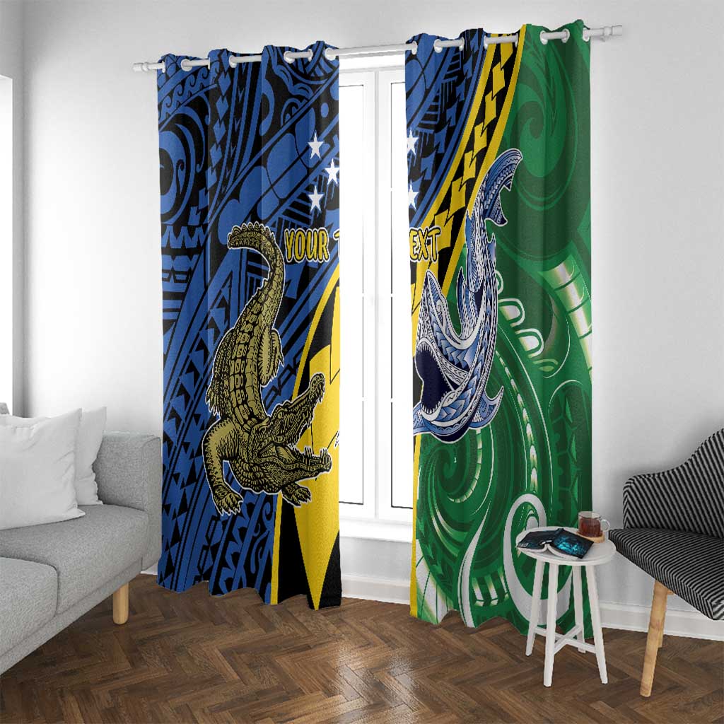 Personalised Crocodile and Shark Solomon Islands Window Curtain Polynesian Tribal Tattoo LT9 With Grommets Green - Polynesian Pride