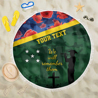 Personalised Solomon Islands Remembrance Day Beach Blanket We Will Remember Them with Camouflage Style LT9 One Size 150cm Green - Polynesian Pride