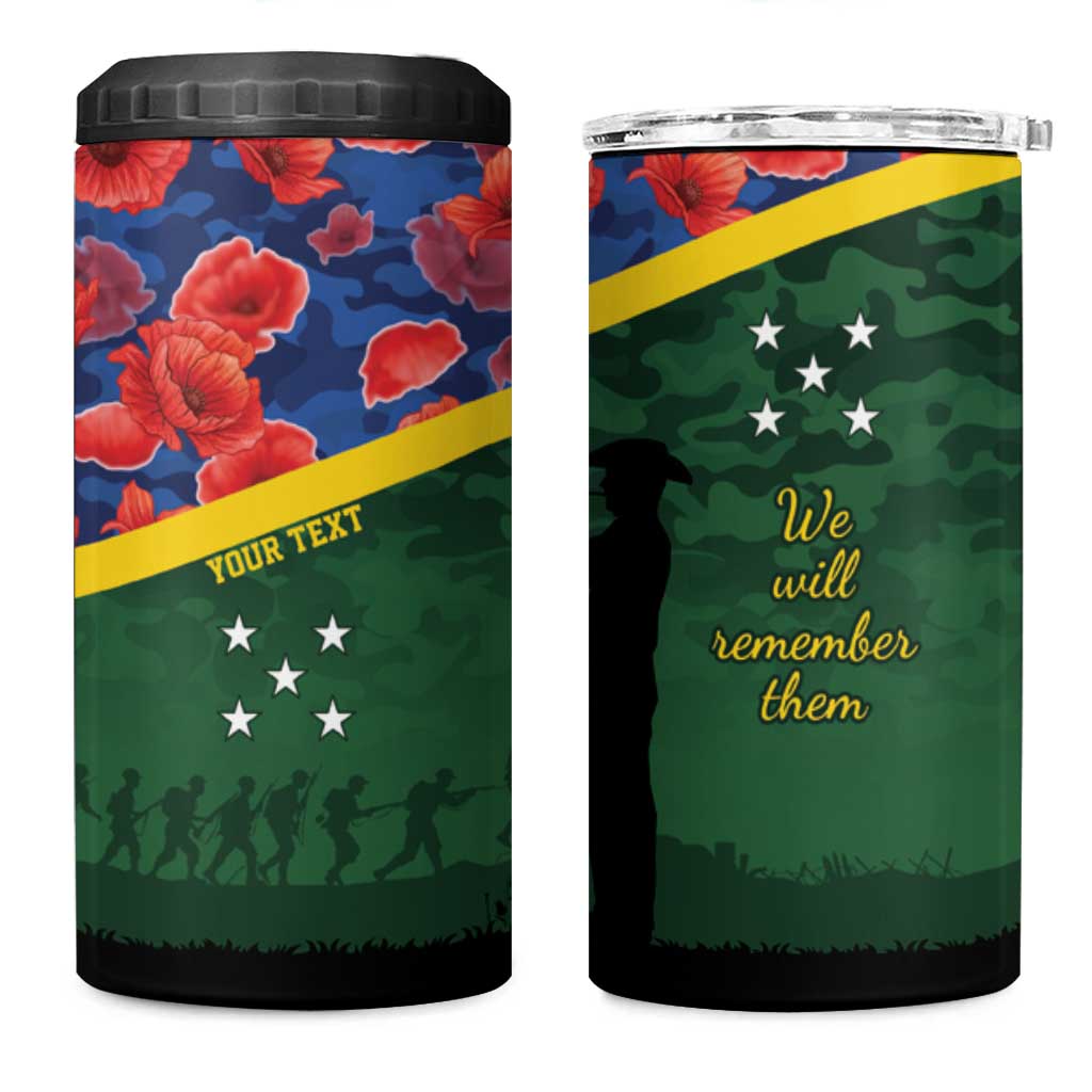 Personalised Solomon Islands Remembrance Day 4 in 1 Can Cooler Tumbler We Will Remember Them with Camouflage Style LT9 One Size: 16 oz Green - Polynesian Pride