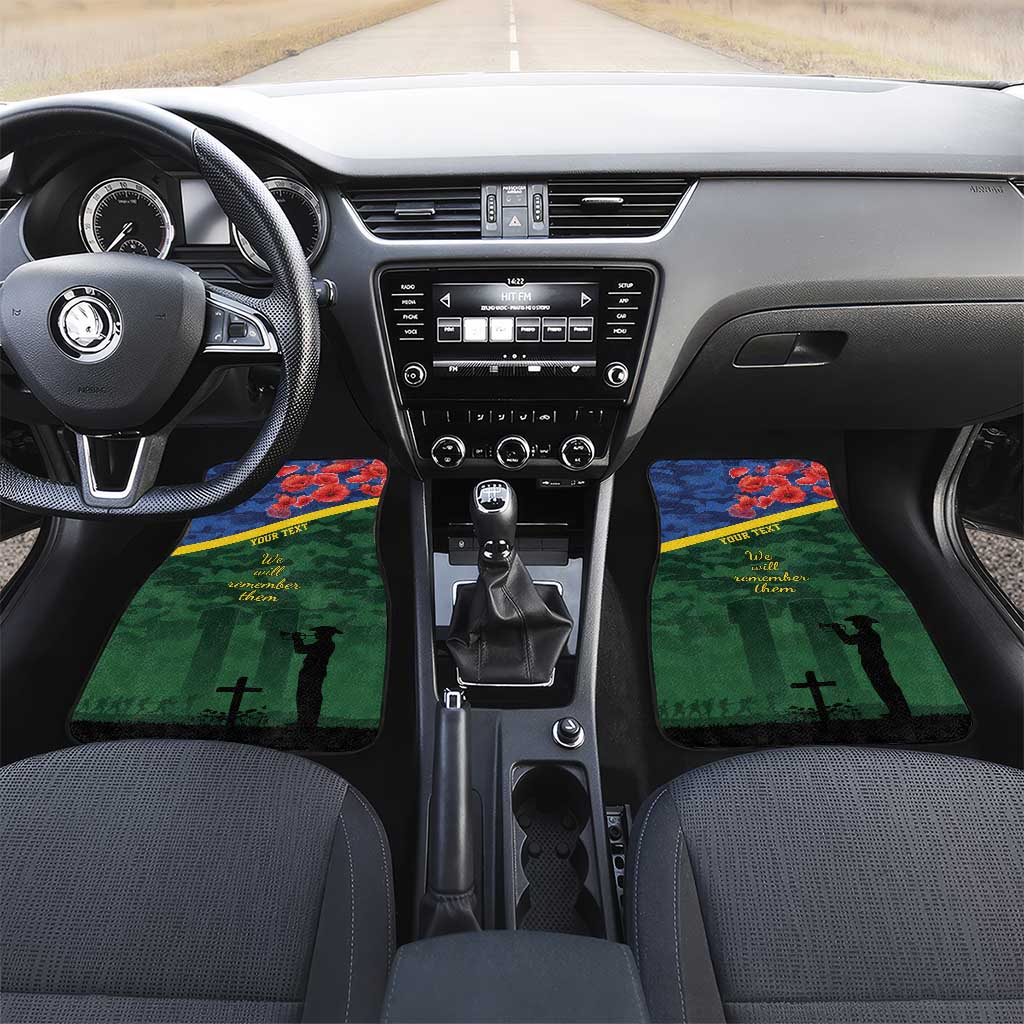 Personalised Solomon Islands Remembrance Day Car Mats We Will Remember Them with Camouflage Style LT9 Set 2pcs - Front Green - Polynesian Pride