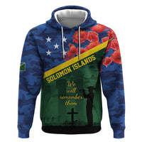 Personalised Solomon Islands Remembrance Day Hoodie We Will Remember Them with Camouflage Style LT9 Pullover Hoodie Green - Polynesian Pride
