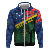 Personalised Solomon Islands Remembrance Day Hoodie We Will Remember Them with Camouflage Style LT9 Zip Hoodie Green - Polynesian Pride