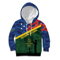 Personalised Solomon Islands Remembrance Day Kid Hoodie We Will Remember Them with Camouflage Style LT9 Hoodie Green - Polynesian Pride