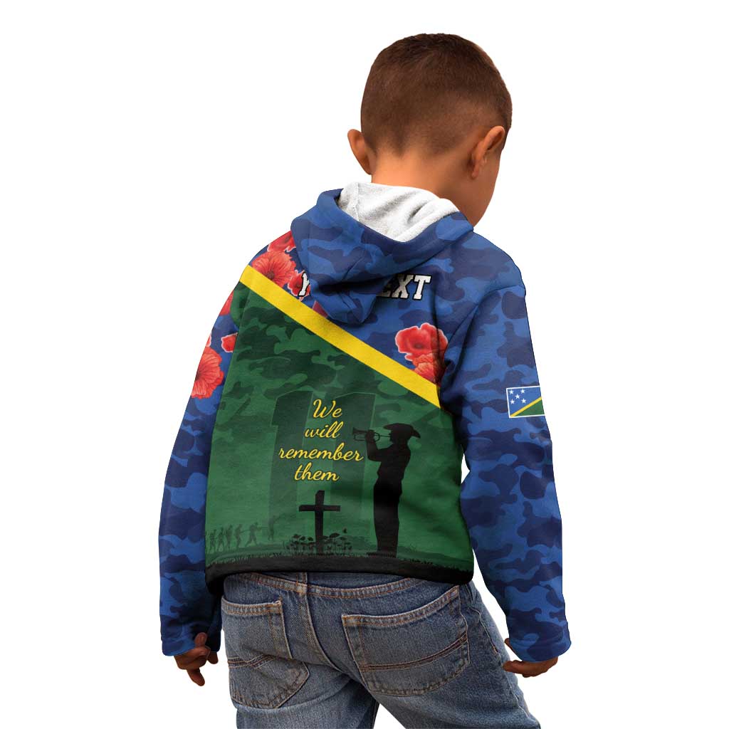 Personalised Solomon Islands Remembrance Day Kid Hoodie We Will Remember Them with Camouflage Style LT9 - Polynesian Pride