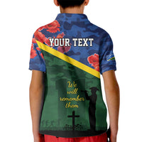 Personalised Solomon Islands Remembrance Day Kid Polo Shirt We Will Remember Them with Camouflage Style LT9 - Polynesian Pride