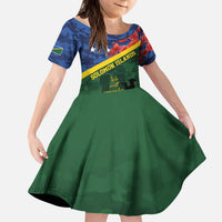 Personalised Solomon Islands Remembrance Day Kid Short Sleeve Dress We Will Remember Them with Camouflage Style LT9 KID Green - Polynesian Pride