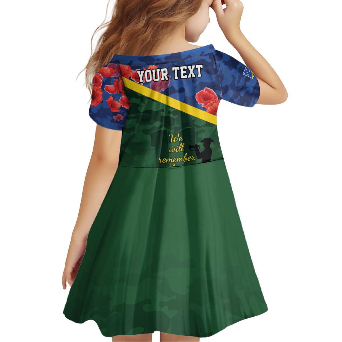 Personalised Solomon Islands Remembrance Day Kid Short Sleeve Dress We Will Remember Them with Camouflage Style LT9 - Polynesian Pride