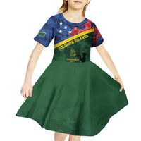 Personalised Solomon Islands Remembrance Day Kid Short Sleeve Dress We Will Remember Them with Camouflage Style LT9 - Polynesian Pride