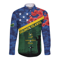 Personalised Solomon Islands Remembrance Day Long Sleeve Button Shirt We Will Remember Them with Camouflage Style LT9 Unisex Green - Polynesian Pride