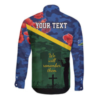 Personalised Solomon Islands Remembrance Day Long Sleeve Button Shirt We Will Remember Them with Camouflage Style LT9 - Polynesian Pride