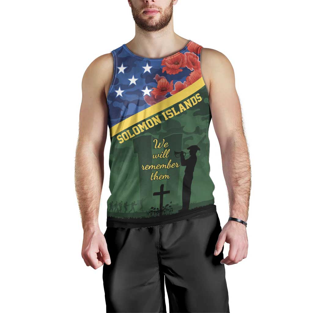 Personalised Solomon Islands Remembrance Day Men Tank Top We Will Remember Them with Camouflage Style LT9 - Polynesian Pride