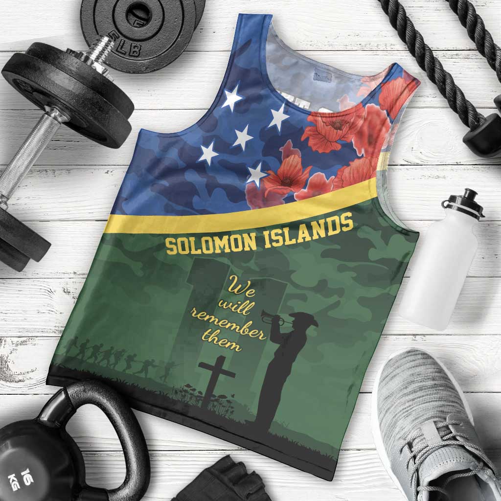 Personalised Solomon Islands Remembrance Day Men Tank Top We Will Remember Them with Camouflage Style LT9 - Polynesian Pride