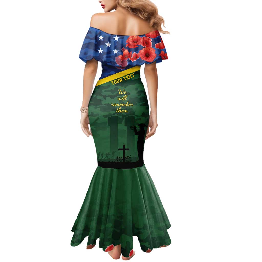 Personalised Solomon Islands Remembrance Day Mermaid Dress We Will Remember Them with Camouflage Style LT9 - Polynesian Pride