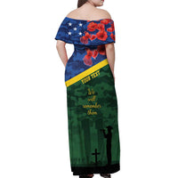 Personalised Solomon Islands Remembrance Day Off Shoulder Maxi Dress We Will Remember Them with Camouflage Style LT9 - Polynesian Pride
