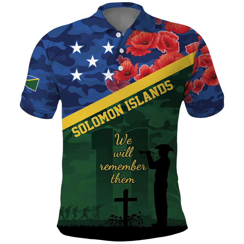 Personalised Solomon Islands Remembrance Day Polo Shirt We Will Remember Them with Camouflage Style LT9 Green - Polynesian Pride