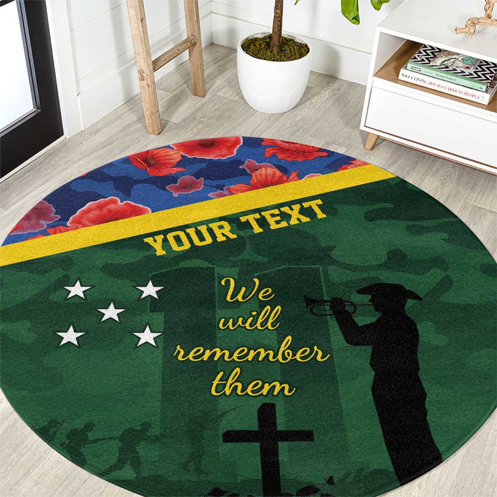 Personalised Solomon Islands Remembrance Day Round Carpet We Will Remember Them with Camouflage Style LT9 Green - Polynesian Pride