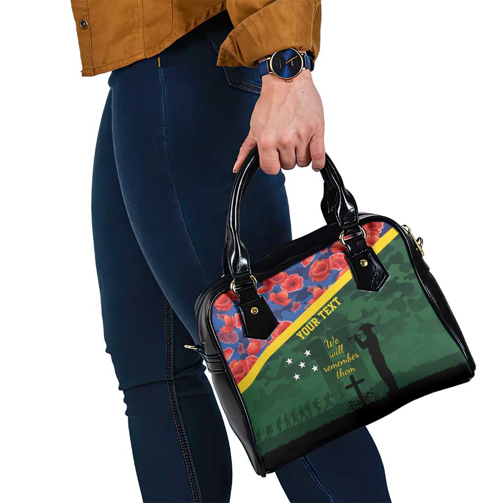 Personalised Solomon Islands Remembrance Day Shoulder Handbag We Will Remember Them with Camouflage Style LT9 - Polynesian Pride