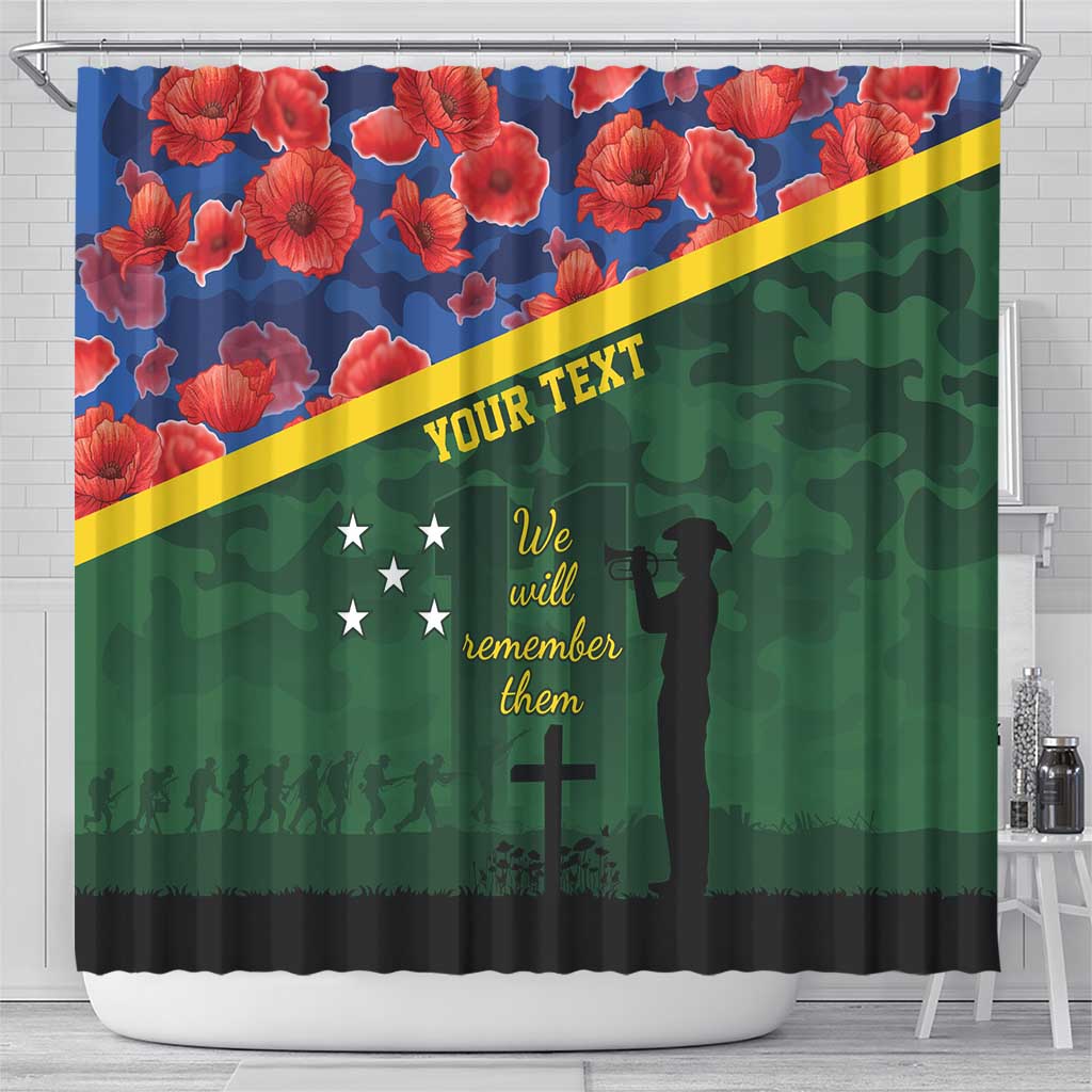 Personalised Solomon Islands Remembrance Day Shower Curtain We Will Remember Them with Camouflage Style LT9 - Polynesian Pride