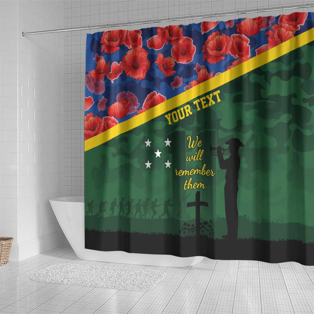 Personalised Solomon Islands Remembrance Day Shower Curtain We Will Remember Them with Camouflage Style LT9 - Polynesian Pride