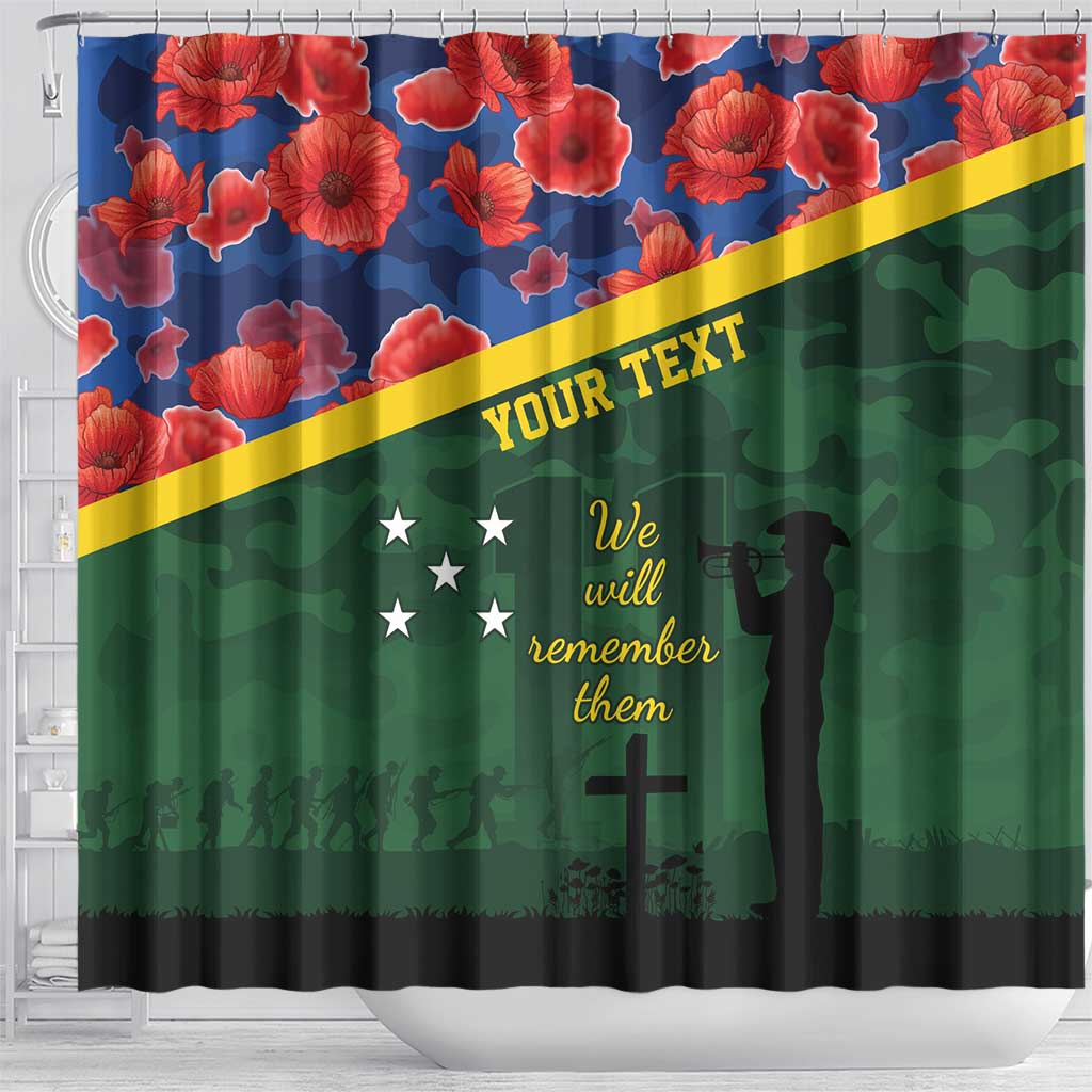 Personalised Solomon Islands Remembrance Day Shower Curtain We Will Remember Them with Camouflage Style LT9 - Polynesian Pride