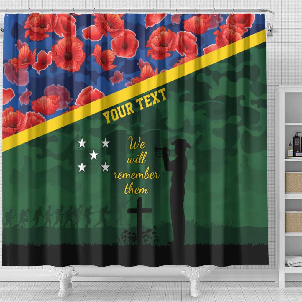 Personalised Solomon Islands Remembrance Day Shower Curtain We Will Remember Them with Camouflage Style LT9 - Polynesian Pride