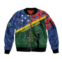 Personalised Solomon Islands Remembrance Day Sleeve Zip Bomber Jacket We Will Remember Them with Camouflage Style LT9 Unisex Green - Polynesian Pride