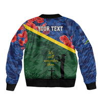Personalised Solomon Islands Remembrance Day Sleeve Zip Bomber Jacket We Will Remember Them with Camouflage Style LT9 - Polynesian Pride
