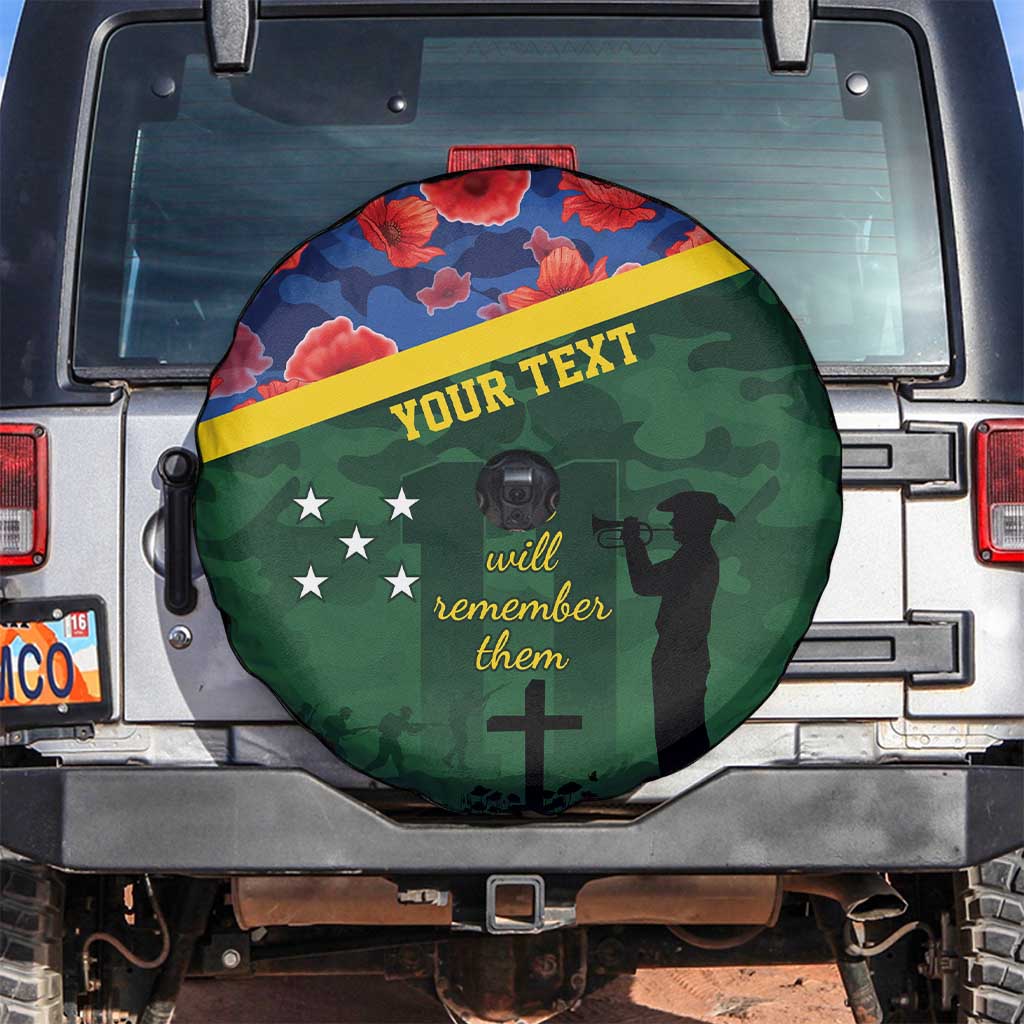 Personalised Solomon Islands Remembrance Day Spare Tire Cover We Will Remember Them with Camouflage Style LT9 Green - Polynesian Pride