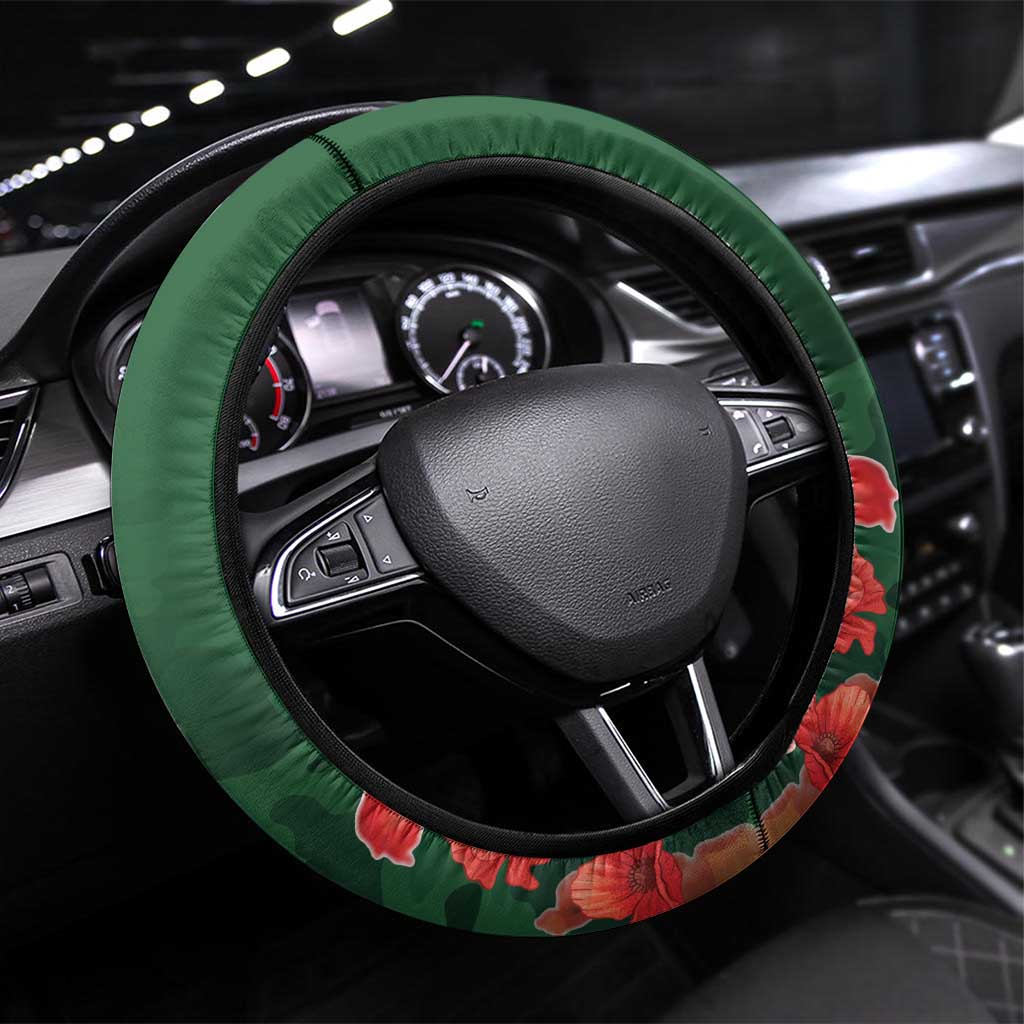Solomon Islands Remembrance Day Steering Wheel Cover We Will Remember Them with Camouflage Style LT9 Universal Fit Green - Polynesian Pride