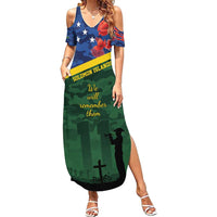 Personalised Solomon Islands Remembrance Day Summer Maxi Dress We Will Remember Them with Camouflage Style LT9 Women Green - Polynesian Pride
