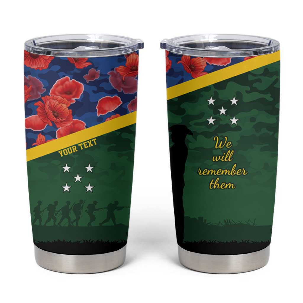 Personalised Solomon Islands Remembrance Day Tumbler Cup We Will Remember Them with Camouflage Style LT9 Green - Polynesian Pride