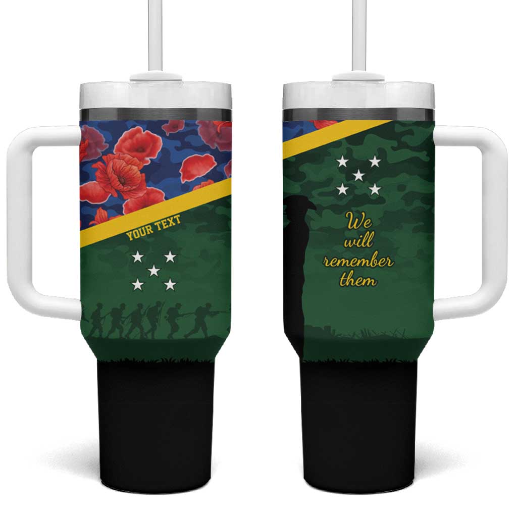 Personalised Solomon Islands Remembrance Day Tumbler With Handle We Will Remember Them with Camouflage Style LT9 One Size: 40 oz Green - Polynesian Pride