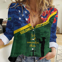 Personalised Solomon Islands Remembrance Day Women Casual Shirt We Will Remember Them with Camouflage Style LT9 Female Green - Polynesian Pride