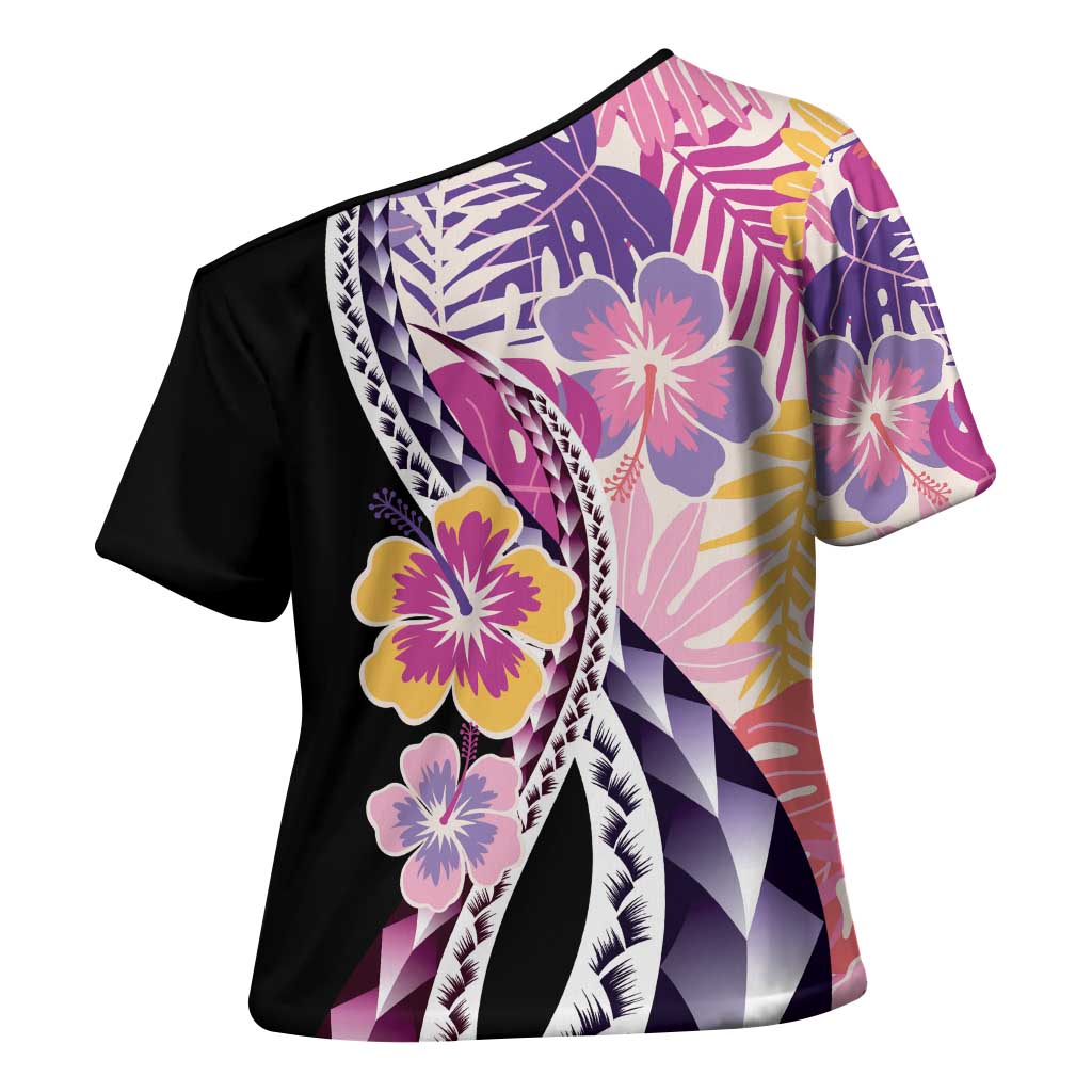 Aloha Vintage Hibiscus Lei Seamless Pattern Cross Shoulder Shirt LT9 - Polynesian Pride
