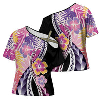 Aloha Vintage Hibiscus Lei Seamless Pattern Cross Shoulder Shirt LT9 - Polynesian Pride