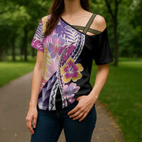 Aloha Vintage Hibiscus Lei Seamless Pattern Cross Shoulder Shirt LT9 - Polynesian Pride