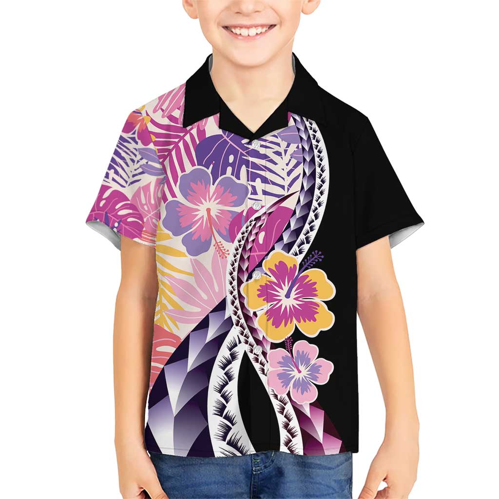 Aloha Vintage Hibiscus Lei Seamless Pattern Kid Hawaiian Shirt LT9 Kid Pink - Polynesian Pride