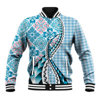 Aloha Vintage Palaka Floral Hawaiian Quilt Baseball Jacket Uliuli Motif LT9 Unisex Blue - Polynesian Pride