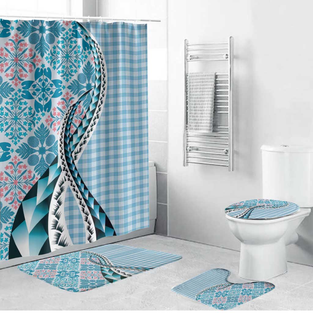Aloha Vintage Palaka Floral Hawaiian Quilt Bathroom Set Uliuli Motif LT9 Bathroom Set (4 pcs) Blue - Polynesian Pride