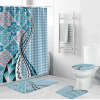 Aloha Vintage Palaka Floral Hawaiian Quilt Bathroom Set Uliuli Motif LT9 Bathroom Set (4 pcs) Blue - Polynesian Pride