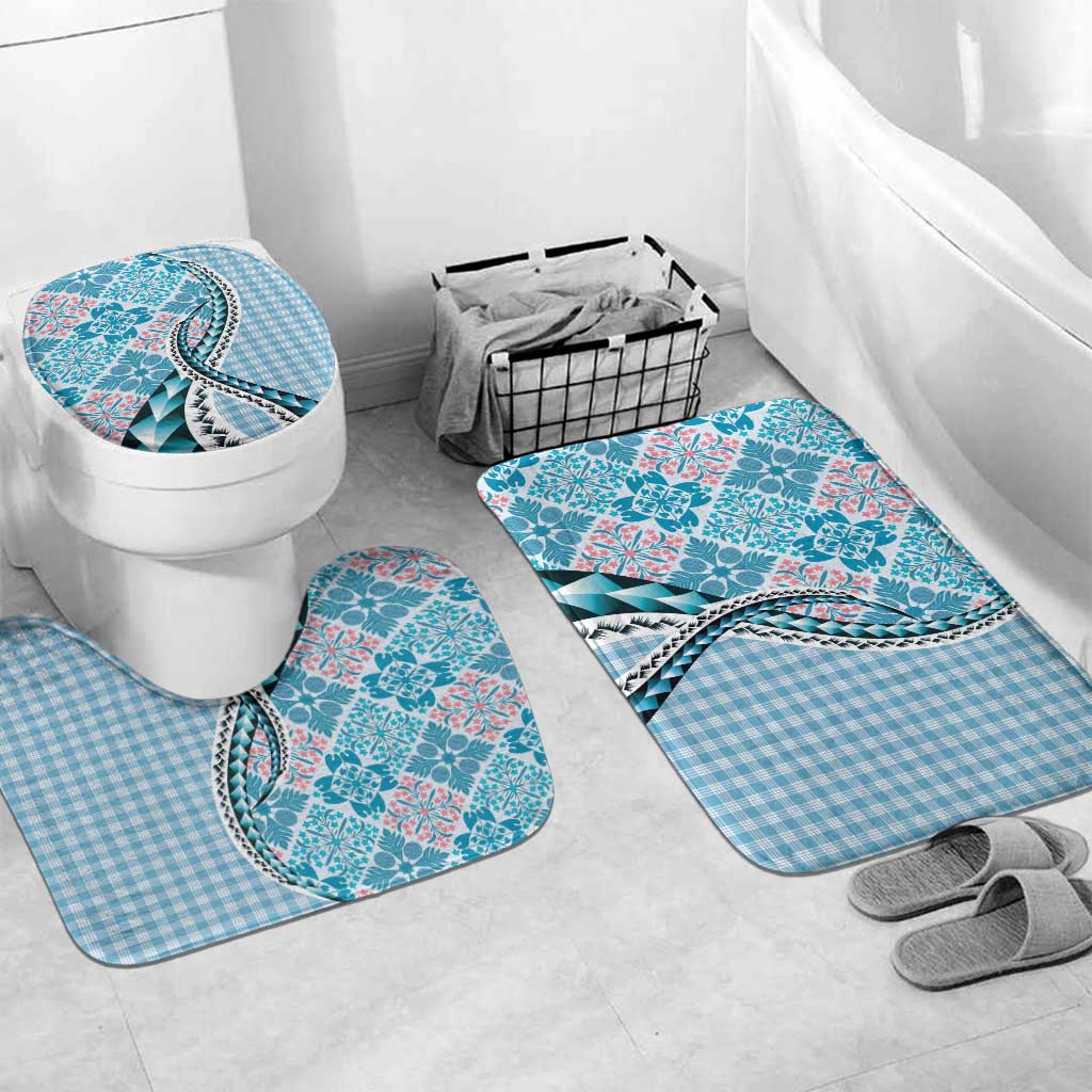 Aloha Vintage Palaka Floral Hawaiian Quilt Bathroom Set Uliuli Motif LT9 Mat Set Only (3 pcs) One Size Blue - Polynesian Pride