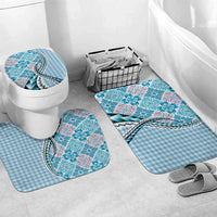 Aloha Vintage Palaka Floral Hawaiian Quilt Bathroom Set Uliuli Motif LT9 Mat Set Only (3 pcs) One Size Blue - Polynesian Pride