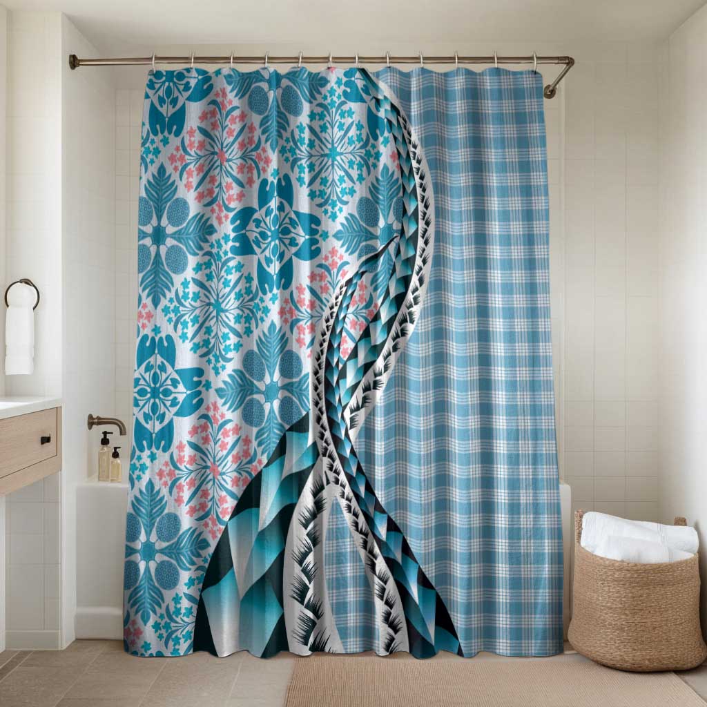 Aloha Vintage Palaka Floral Hawaiian Quilt Bathroom Set Uliuli Motif LT9 Shower Curtain Only Blue - Polynesian Pride