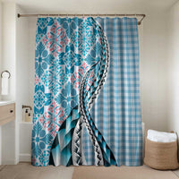 Aloha Vintage Palaka Floral Hawaiian Quilt Bathroom Set Uliuli Motif LT9 Shower Curtain Only Blue - Polynesian Pride