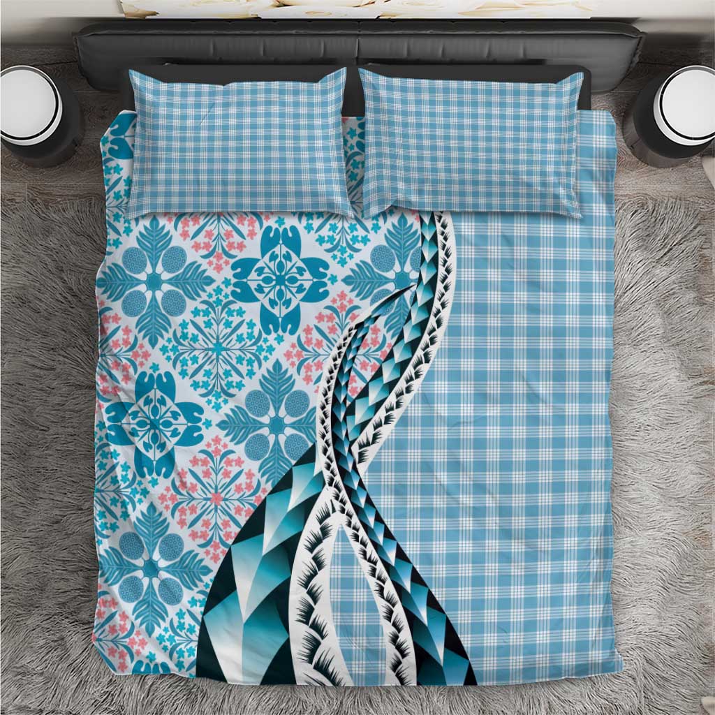 Aloha Vintage Palaka Floral Hawaiian Quilt Bedding Set Uliuli Motif LT9 Blue - Polynesian Pride