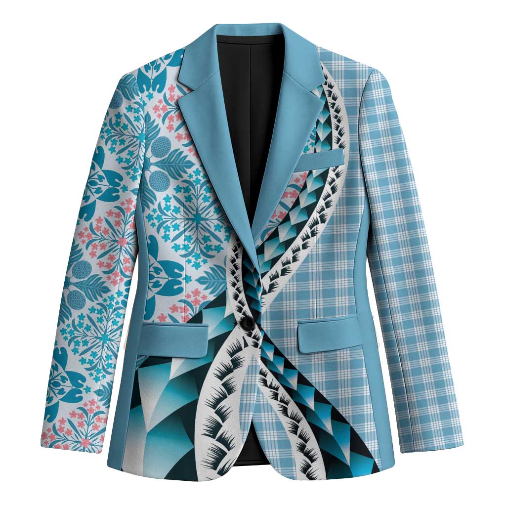 Aloha Vintage Palaka Floral Hawaiian Quilt Blazer Uliuli Motif LT9 Unisex Blue - Polynesian Pride