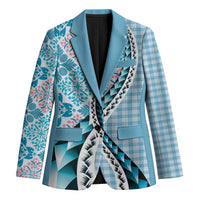 Aloha Vintage Palaka Floral Hawaiian Quilt Blazer Uliuli Motif LT9 Unisex Blue - Polynesian Pride