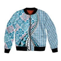 Aloha Vintage Palaka Floral Hawaiian Quilt Bomber Jacket Uliuli Motif LT9 Unisex Blue - Polynesian Pride